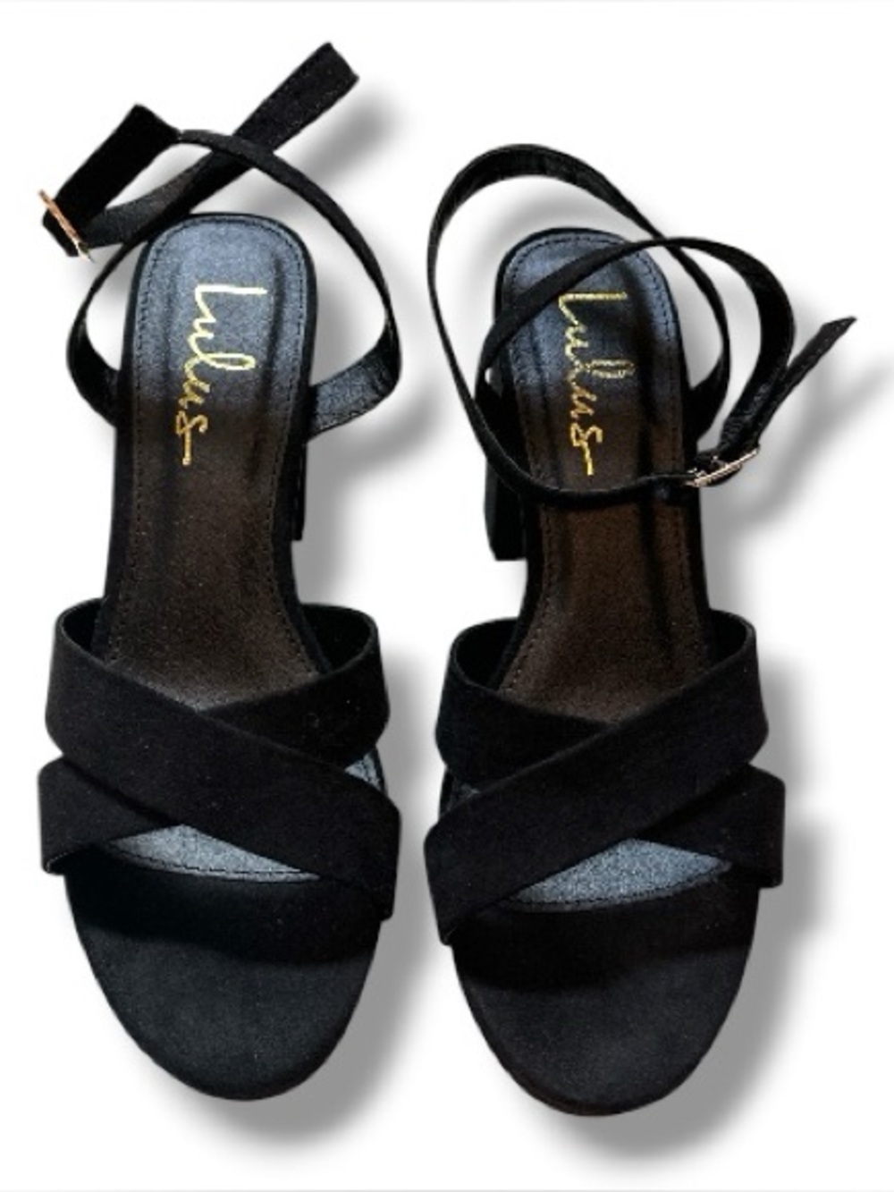 Lulus Selah Black Suede Ankle Strap Block Heel Sandals Size 7.5